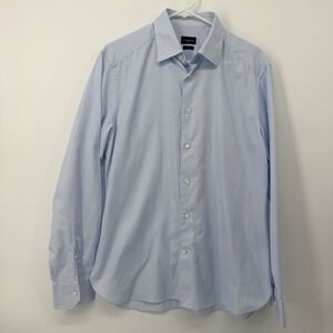 Ermenegildo Zegna Men Blue Trofeo Cotton Long-Sleeve Dress Shirt Size Medium